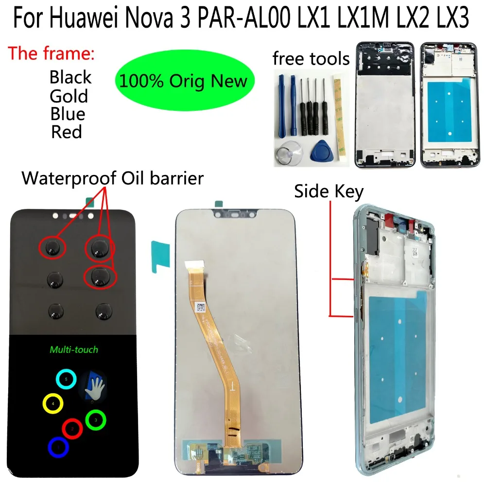 Shyueda 100% Оригинальная Новинка AAA + + рамка для Huawei Nova 3 PAR-AL00 LX1 LX1M LX2 LX3 ЖК-дисплей сенсорный экран дигитайзер + Боковая кнопка