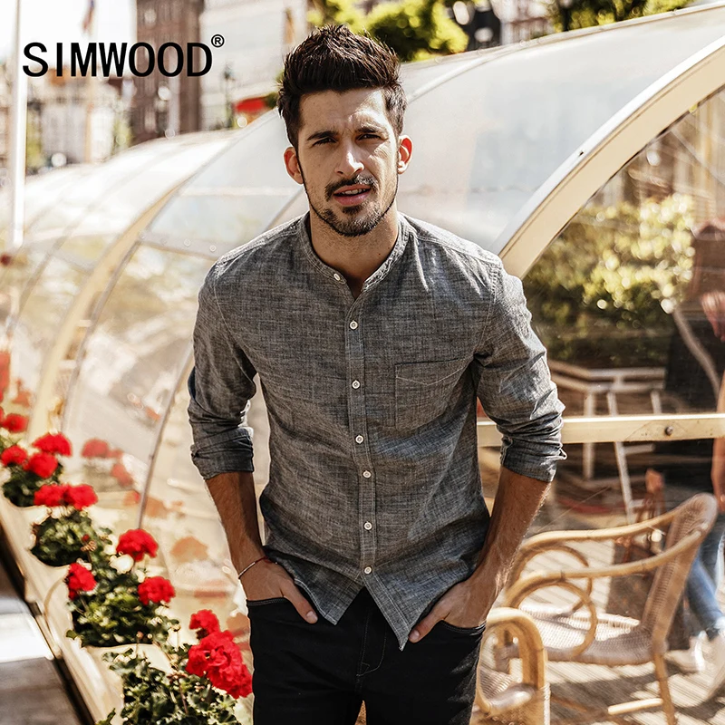 SIMWOOD 2019 для мужчин рубашка Весна Новый Camisa Masculina рубашки домашние муж. Slim Fit 100%