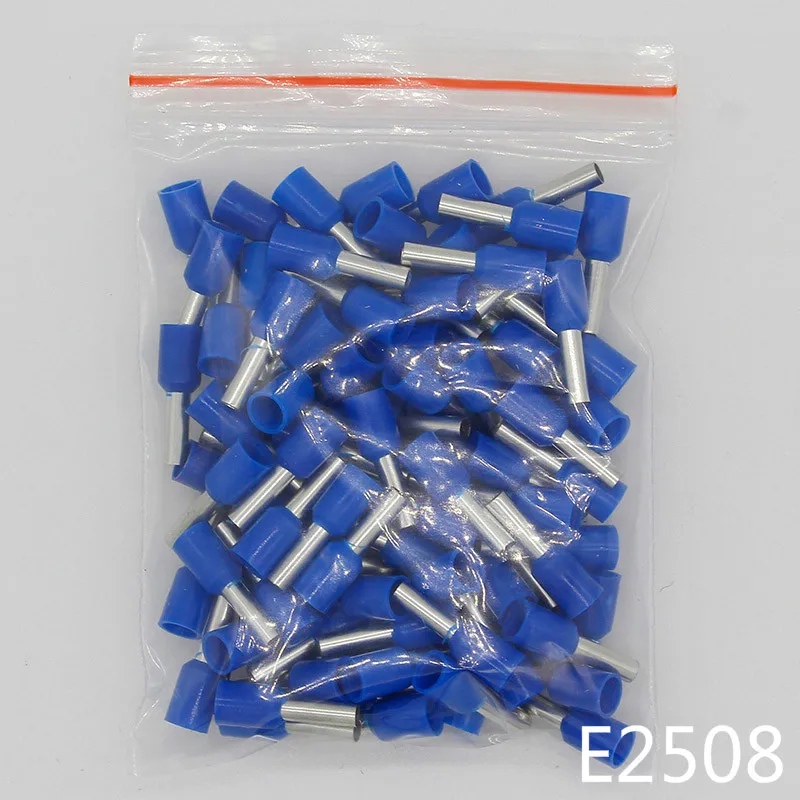 Blue E2508 труба изоляционные терминалы 2.5MM2 100 шт./упак. изолированный кабель провода разъем изоляционные обжимной терминал разъем для электронных сигарет - Цвет: Blue
