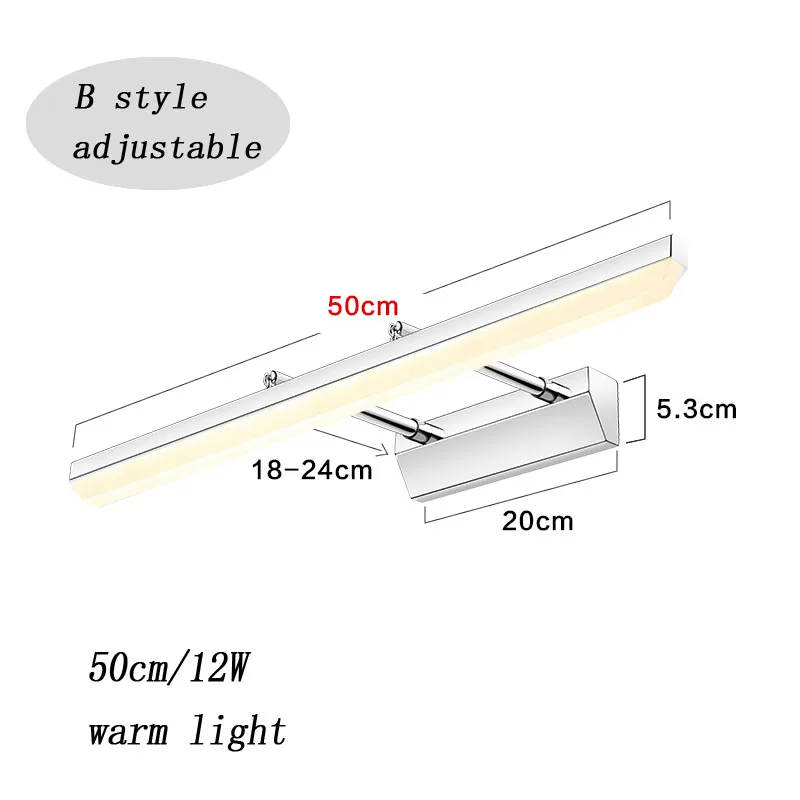 B 50CM warmlight Светодиодный настенный светильник, современный туалетный светильник, зеркальный светильник, лампа для спальни, акриловый светодиодный зеркальный светильник для ванной комнаты, настенный светильник - Цвет абажура: B 50CM warmlight