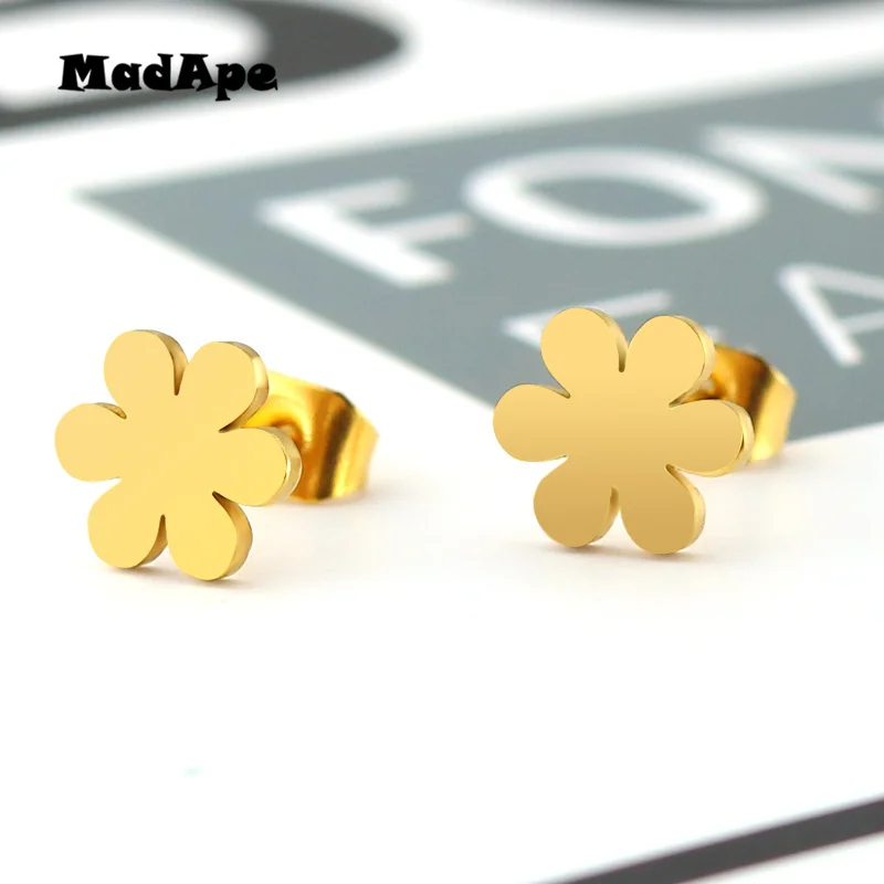 Женские серьги гвоздики MadApe из нержавеющей стали с шестью листьями и цветком 3