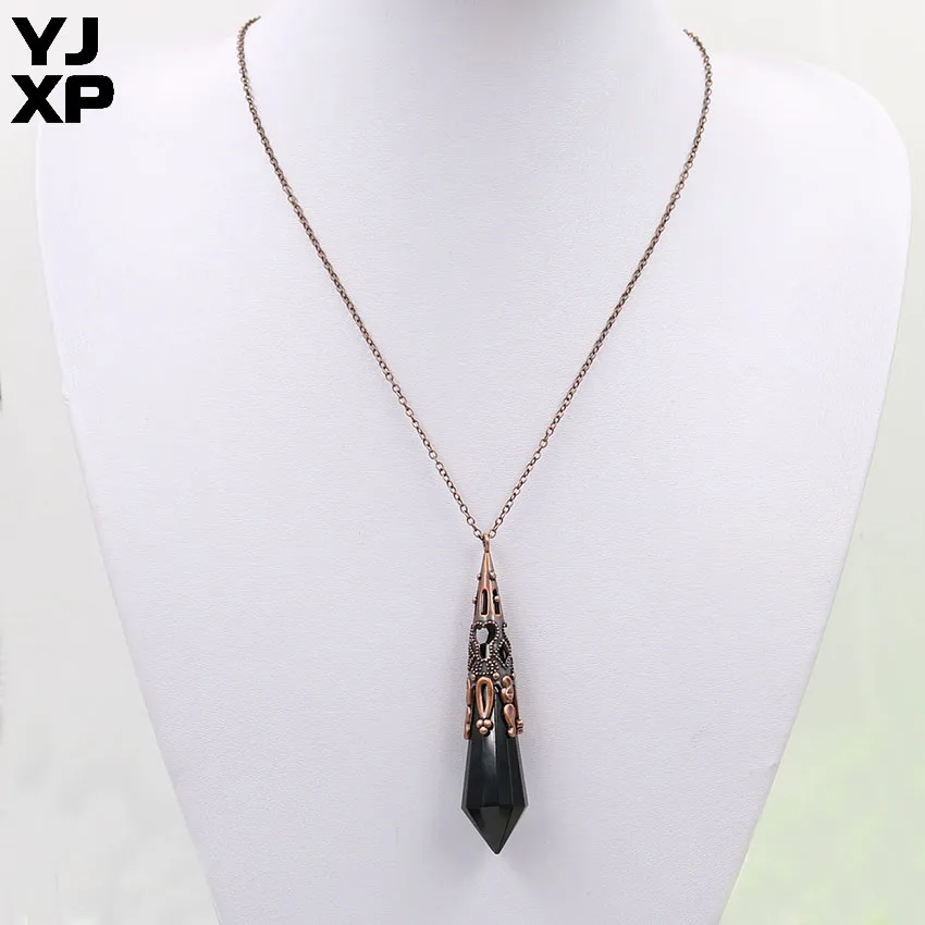 YJXP Hexagon Prism Point Pendant Chain Necklaces for Women Men Vintage Red Copper Natural Amethysts Crystal Stone Charms Jewelry | Украшения