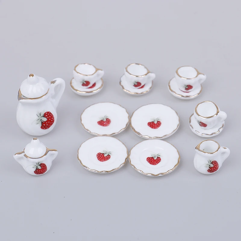 4 Patterns 15Pcs Porcelain Tea Cup Set Flower Tableware Kitchen Dollhouse Furniture Toys For Children 1:12 Miniature | Игрушки и хобби