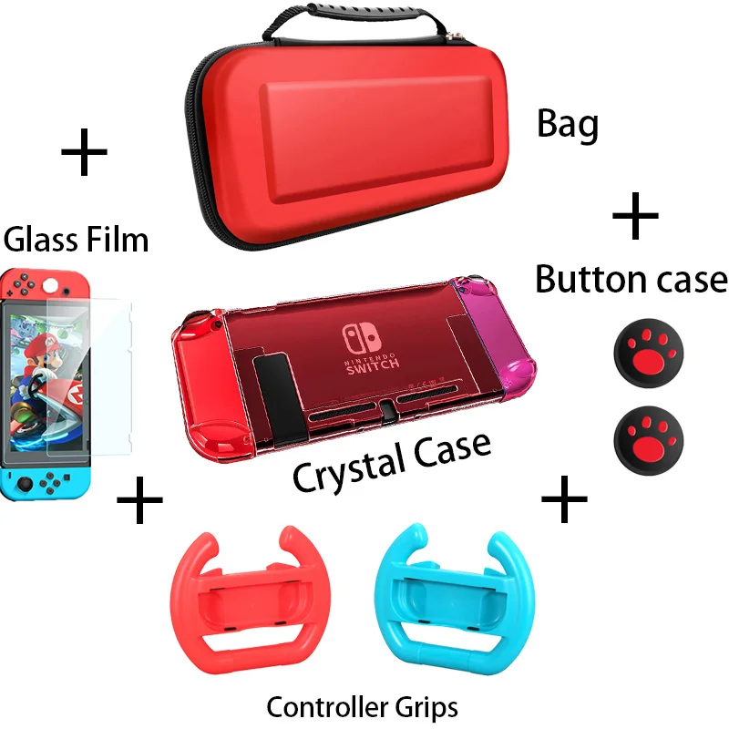 5 Kit-Red Жесткий прозрачный защитный чехол(ошибка) для Nintendo Switch Shell Funda прозрачный съемный защитный чехол Чехлы с кристаллами для Dockable - Цвет: 5 Kit-Red