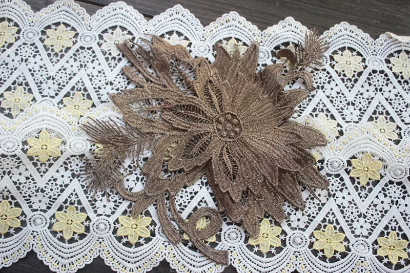 size26*22cm (2pcs/lot) DIY Craft Pretty Metallic Gold 2 Yayers Embroidered Lace Applique Patch for Garment | Дом и сад