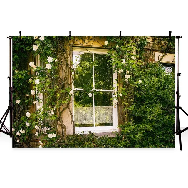 

Vinyl outdoor Photography Backdrop Royal Garden Floral Wooden Door Flowers white Rose Studios Children wedding Background