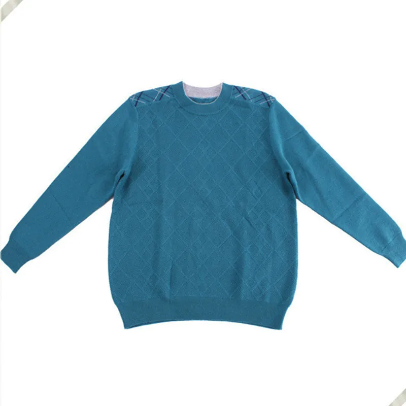 

100%goat cashmere plaid knit men fashion Oneck pullover sweater grey blue 2color S-2XL