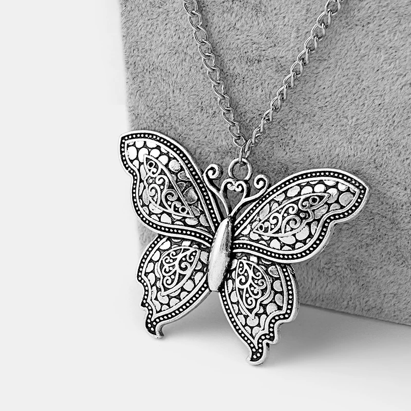 

1PCS Antique Retro Tone Large Butterfly Charm Pendant Link Chain Necklace Lagenlook