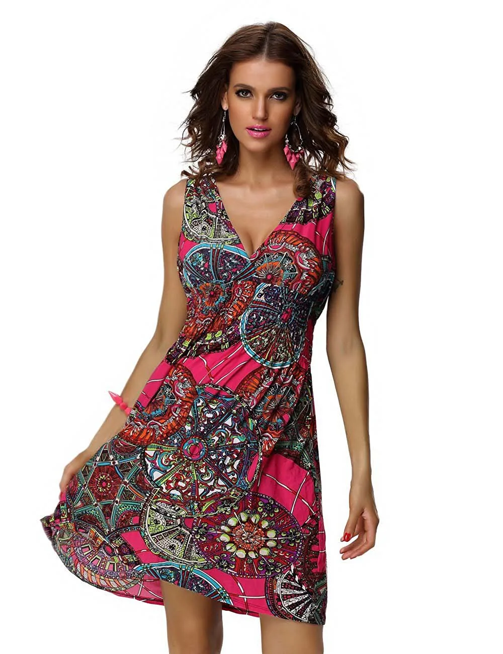 Women's Dress Casual Sleeveless Vestidos Low-cut V-neck Backless Printed Sundresses Plus Size Free Shipping 1098 | Женская одежда