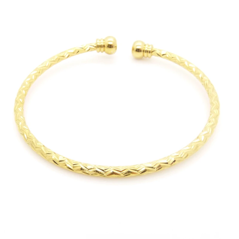 Волнистый резной твердый браслет желтое золото заполненный женский манжет