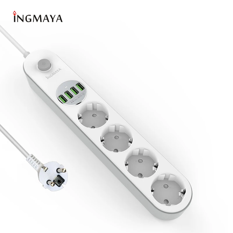 

INGMAYA Multi Port USB Charger 4 Outlet Power Strip 2500W Surge Protect 6.6Ft Cord For iPhone Samsung AC Power Supply Adapter