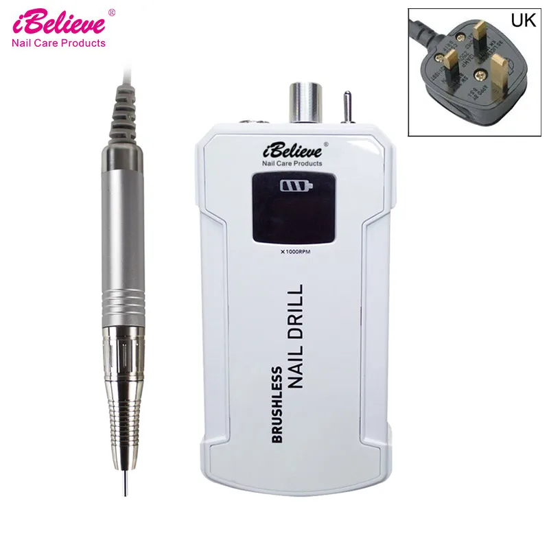 White UK Plug TP282 80 Вт 35000 об/мин, бесщеточный двигатель сверлильный станок для ногтей акриловое перезаряжаемое оборудование для дизайна ногтей пилочка для ногтей сверлильные наборы для маникюра и педикюра - Цвет: White UK Plug TP282