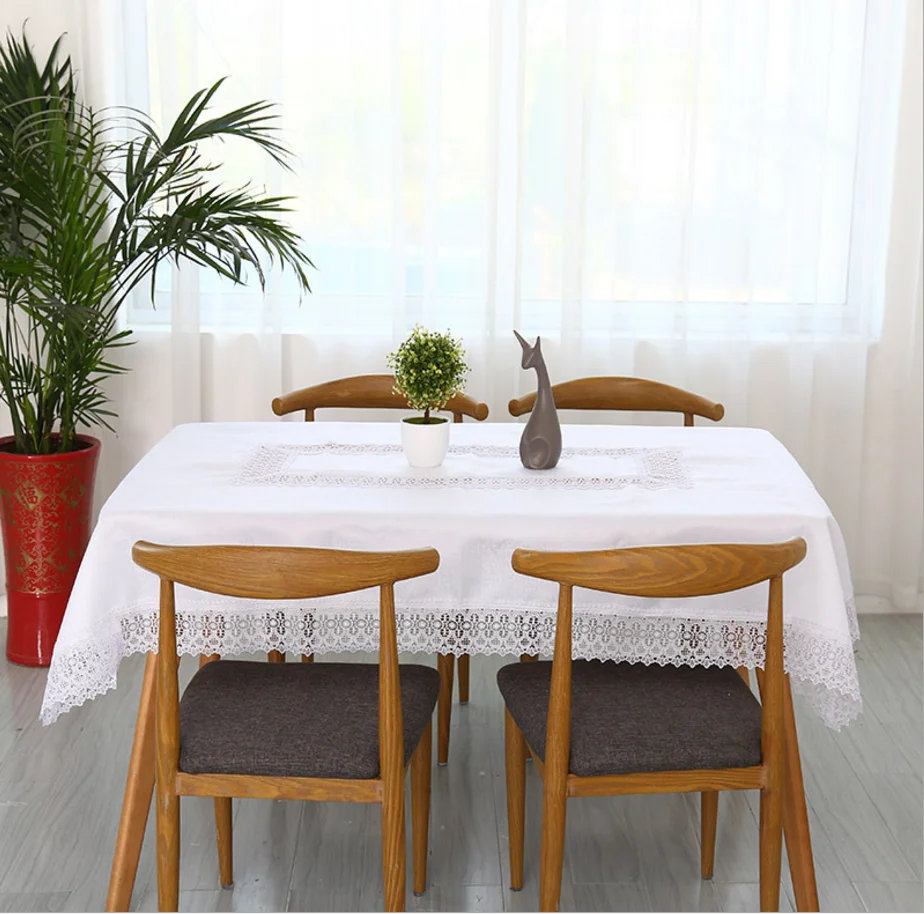 Бесплатная доставка пасторальная простая белая кружевная скатерть много