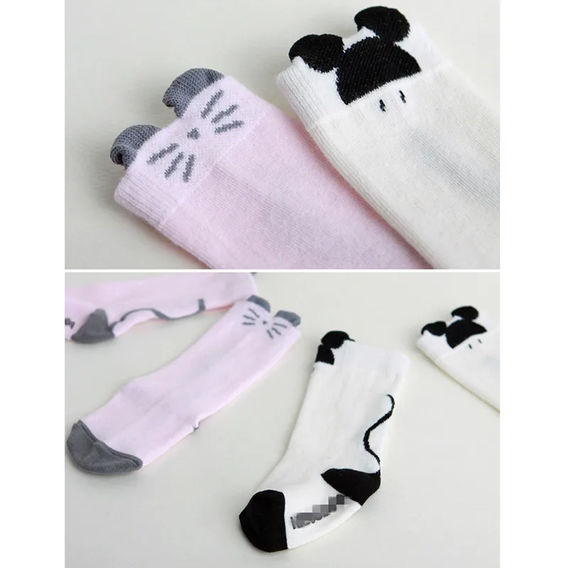 Носки детские хлопковые нескользящие до колена с мультяшным рисунком лисы мыши