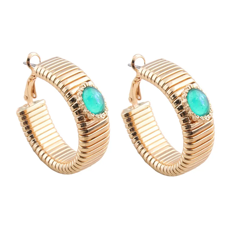 Серьги кольца NeeFu WoFu серьги пружины большие металлические в стиле ретро с камнем