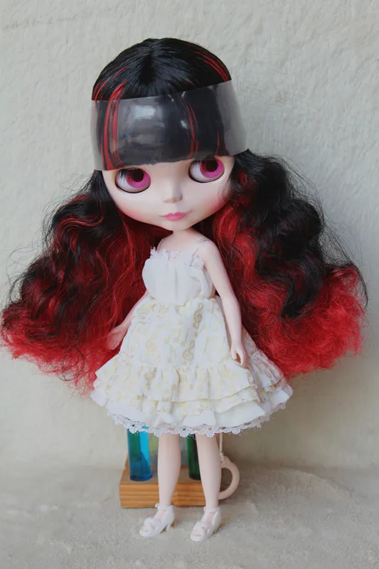 Кукла Blygirl Blyth с красной и черной челкой волосы Обнаженная кукла обычное тело 7