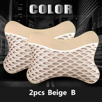 2pcs beige B 2 шт. кожаное Сетчатое автомобильное сиденье для шеи Защита талии набор Безопасность авто подголовник поясничная поддержка подушка для отдыха подушки дышащие - Цвет: 2pcs beige B