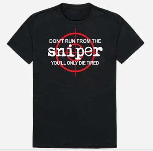 

Don't Run From The Sniper American Flag USA Military Tactical T-Shirt Tee S-3XL
