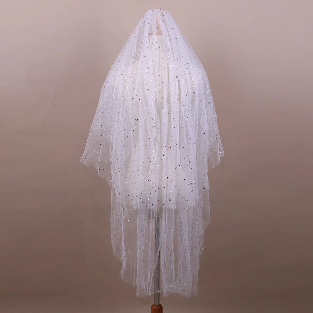 JaneVini двухслойная блестящая Свадебная белая вуаль с расческой звездный узор