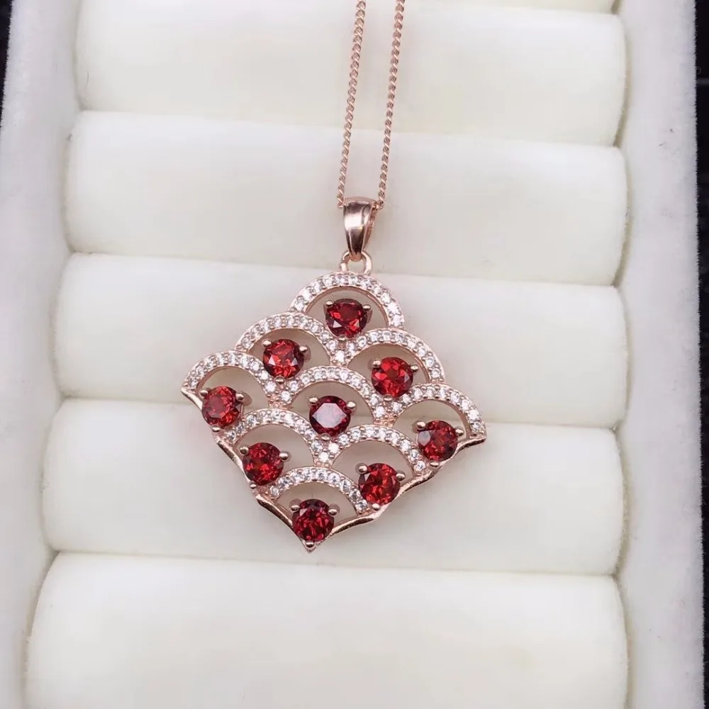 

Luxurious Red Garnet Tree Necklace for Women, Rose Gold, Silver 925 Jewelry, 3*3mm*9pcs Gemstone, Velvet Box Certificate FN212