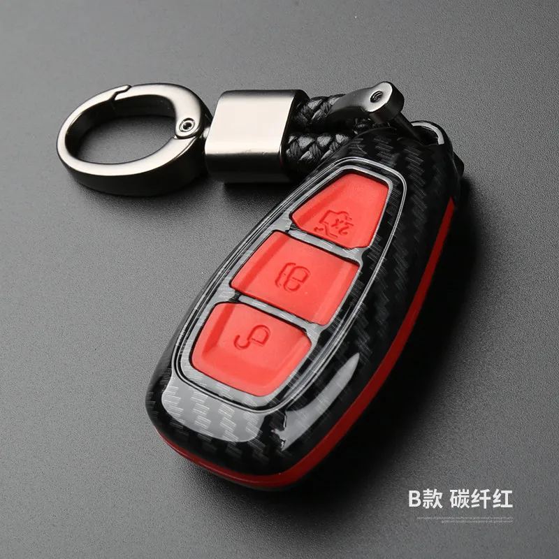 Carbon Fiber Car Styling Key Remote Key Fob Case Cover Keychain holder for Ford Fiesta Focus 3 4 MK3 MK4 Mondeo Ecosport Kuga Fo