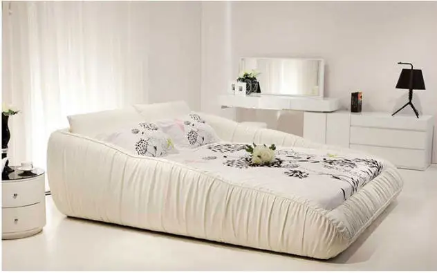 Современные мягкие кровати с рамой из натуральной кожи и хранением мебель для