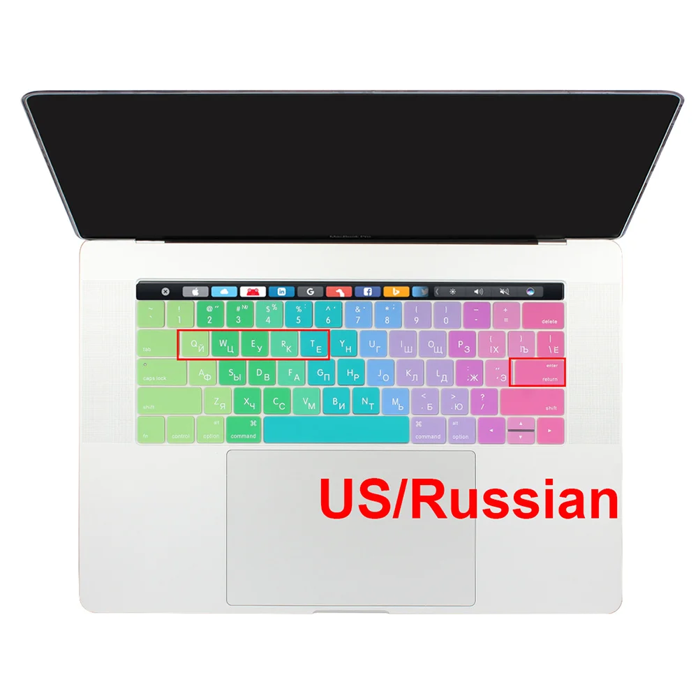 US Russian Rainbow США ввести русский арабский Украина английская раскладка тонкий мягкий силиконовый чехол для Macbook Pro 13 15 Сенсорная панель - Цвет: US Russian Rainbow