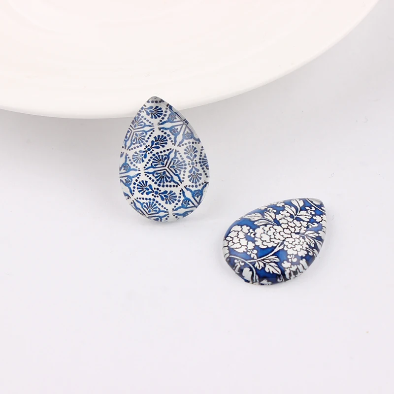 16 шт. стеклянные кабошоны 18 х25 мм из голубого и белого фарфора|jewelry jewelry|jewelry diyjewelry