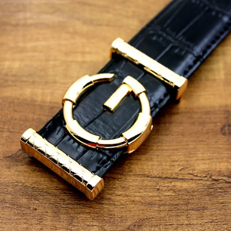 Женский брендовый ремень с пряжкой G черный/коричневый из натуральной кожи для