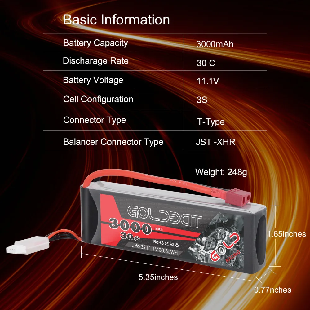 2 единицы GOLDBAT 3000mAh RC LiPo батарея 11 1 V 3S для rc 3000mah lipo 30C с t разъемом Heli Drone