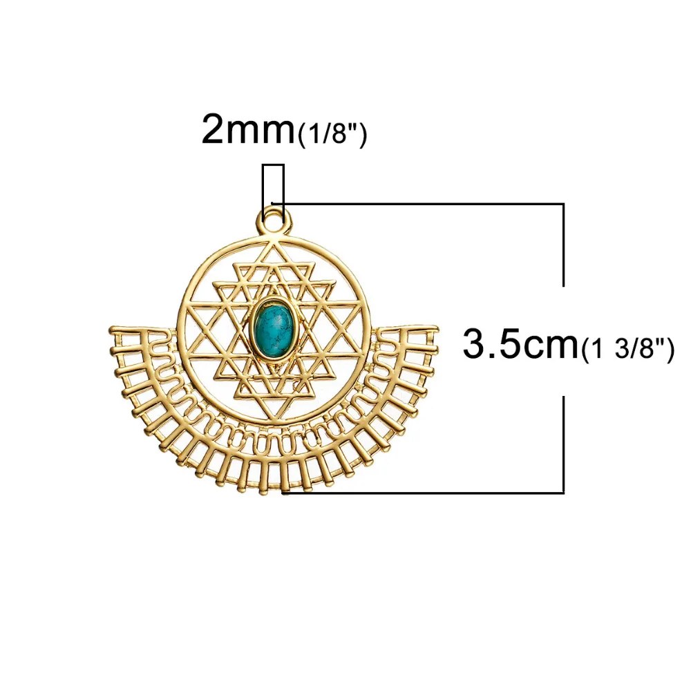 8 сезонов медь Sri Yantra медитация кулоны Веерообразный золотой цвет смолы кабошоны созданный драгоценный камень 35 мм x 31 мм, 1 шт