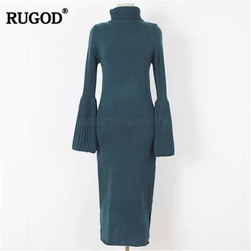 Женское платье свитер RUGOD длинное трикотажное с высоким воротом и рукавами