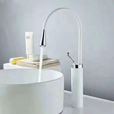 white chrome high Черная краска, стиль, смеситель для раковины, смесители для ванной комнаты, кран для горячей и холодной воды, 360 Поворотный смесители типа водопад, художественный кран 9008B - Цвет: white chrome high