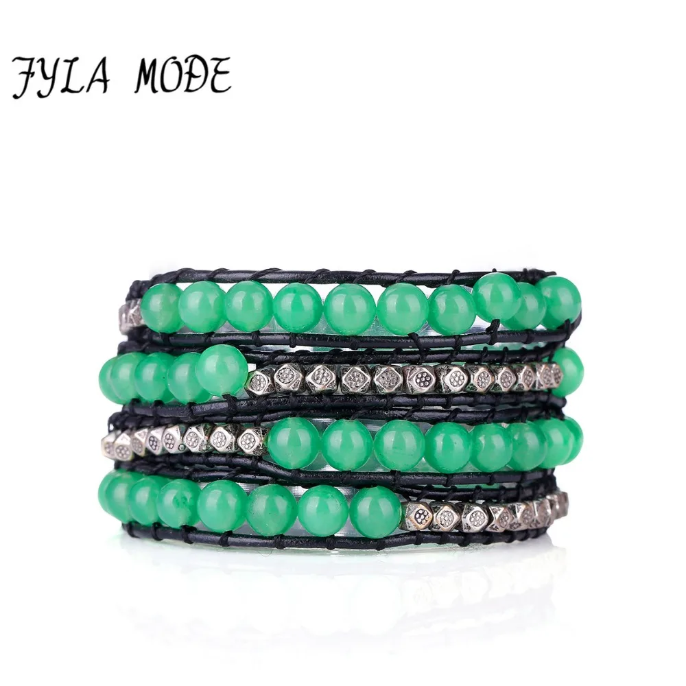Утонченные натуральные камни 4 многослойный зеленый браслет с Aventurine античным