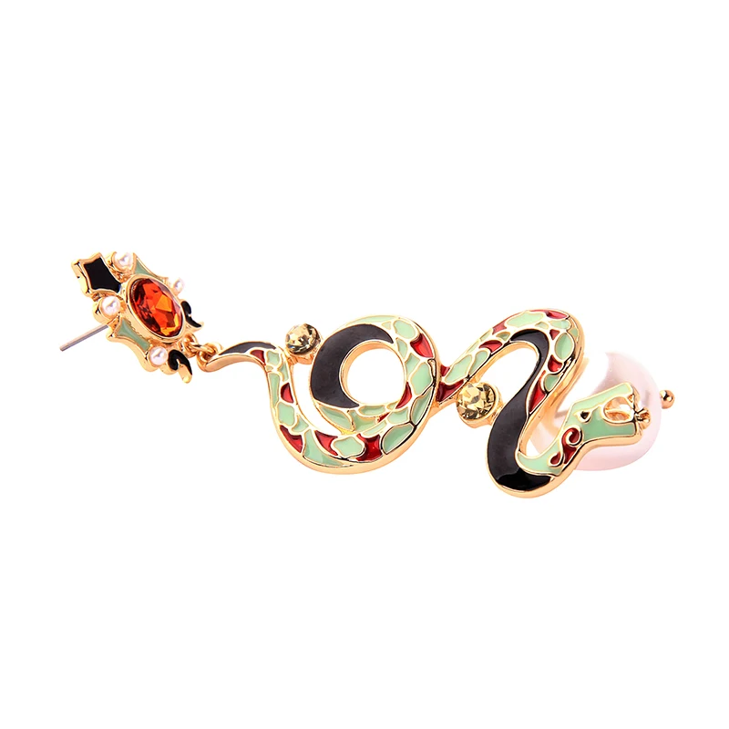 Snake Drop Earrings Kiss Me, эмалированное стекло, жемчуг, блестящий кристалл, Маленькая подвеска в виде змеи, висячие серьги, уникальные женские серьги для женщин, подарок, аксессуары - Окраска металла: Snake Drop Earrings