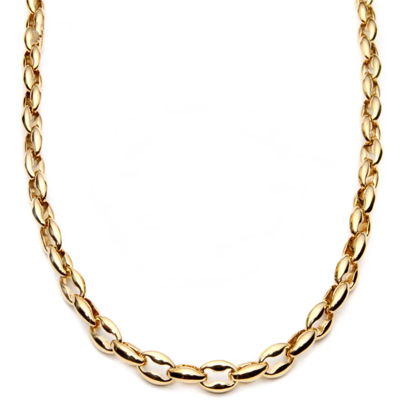 Mainlead Hiphop 9MM Gold Titanium Steel Coffee Bean Link Chain Necklace Mens Long Biker Jewelry | Украшения и аксессуары