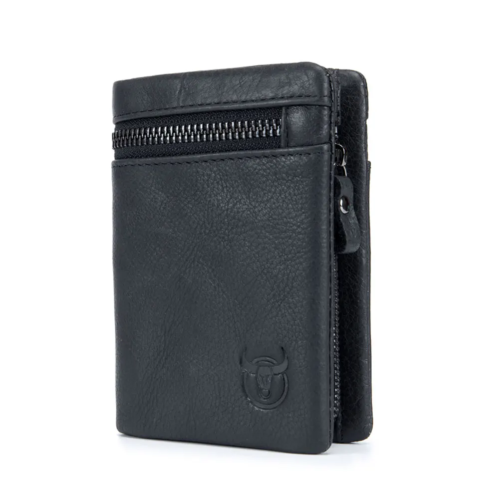 Черный Genuine Cowhide Leather Men Wallets New Brand Vintage leather man Purse with Coin Bag Short Male Multi card holder - Цвет: Черный