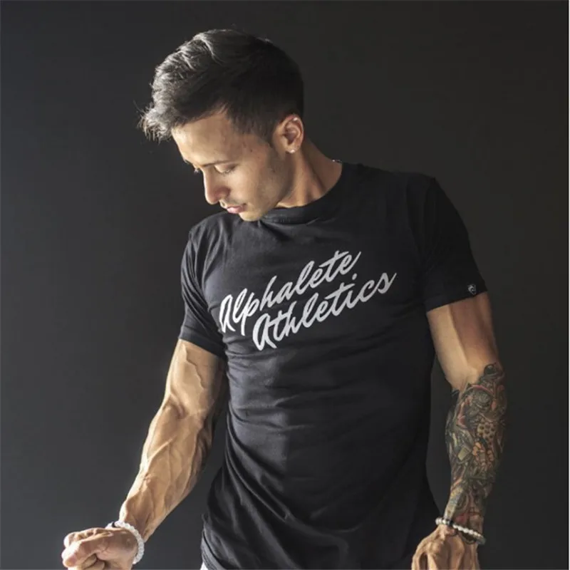 ALPHALETE летняя модная футболка Мужская одежда для тренажерных залов хлопковая с