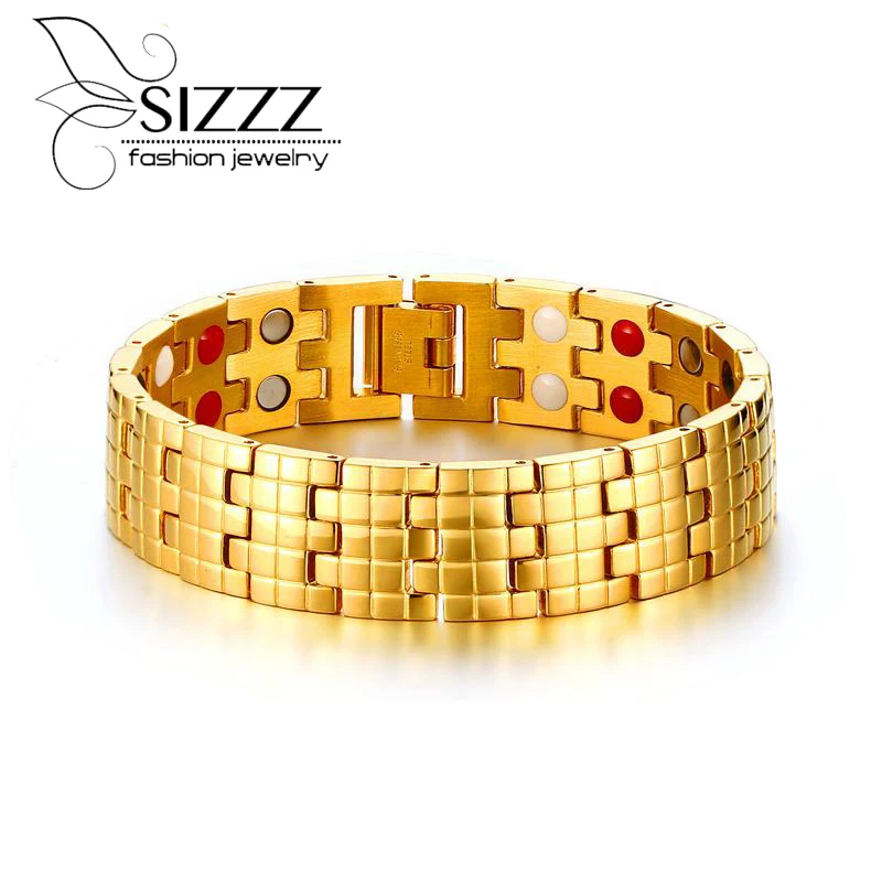 

Винтажный Браслет SIZZZ 2017 из титановой стали золотого цвета на магнитах круглой формы и браслеты для мужчин