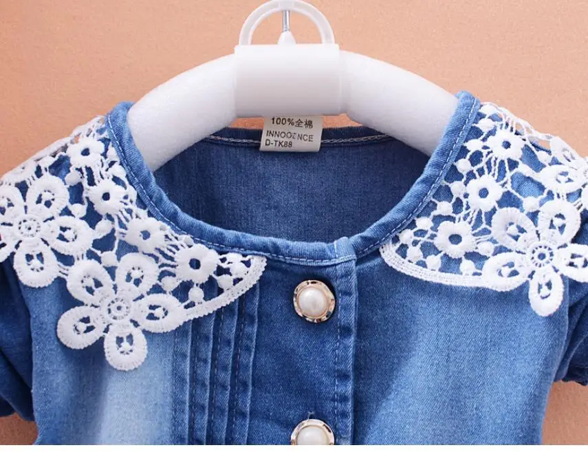 2019 Girls Fashion Spring And Autumn Jean Jackets Kids Lace Coat Long Sleeve Button Denim For 1-4y New | Детская одежда и обувь