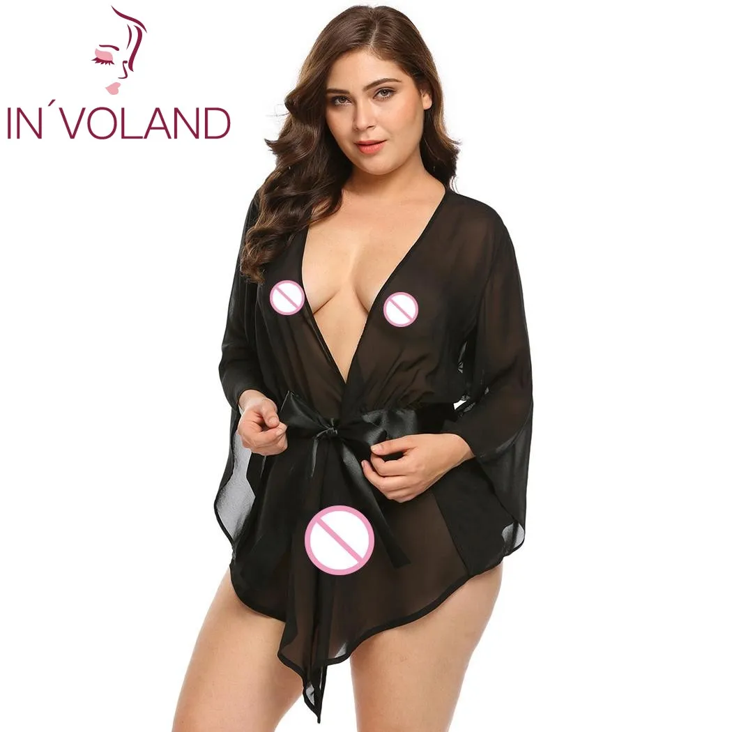 IN'VOLAND размера плюс M-3XL для женщин сексуальное женское белье Babydoll Эротическое платье однотонное свободное Сетчатое кимоно халат сорочки одежда для сна более размер