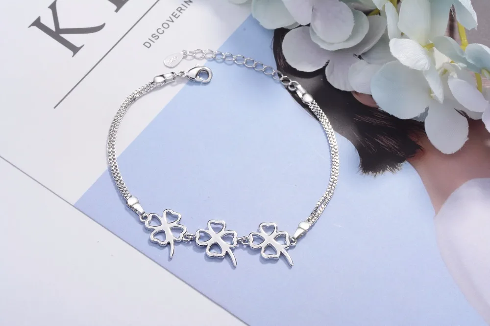 Женский браслет с серебряным покрытием Love Clover популярный аксессуар для вечерние