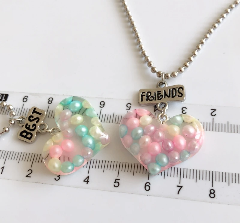2PCS/Set Colorful Pearl Heart Best Friends Necklaces Stereo soft simulation Imitation Necklace For Children Jewelry | Украшения и