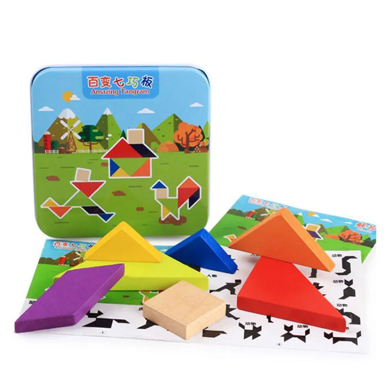 Деревянная головоломка Tangram из 7 частей красочные квадратные игры IQ
