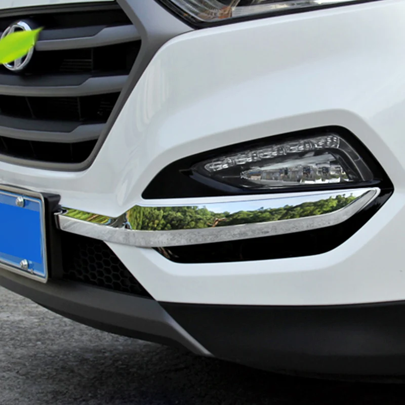 

LENTAI 2x Auto Car Styling Stainless Steel Front Bumper Fog Light Frame Stickers For Hyundai Tucson 2015 2016 2017 Accessories