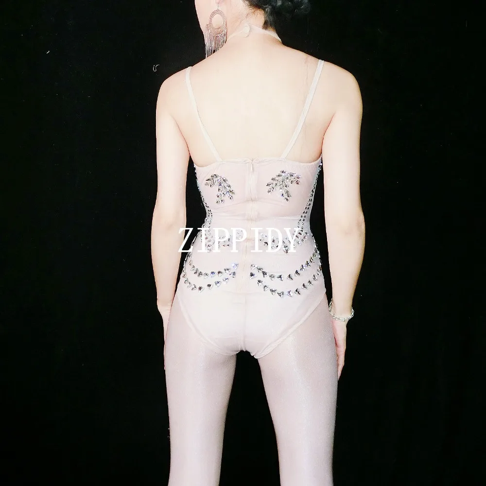 Silver Sparkly Rhinestones Mesh Leotard Glass Stones Perspective Bodysuit Performance Celebrate Dance Costume Clothing | Тематическая