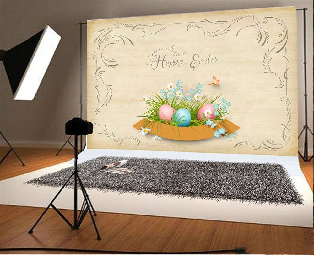 Laeacco Easter Eggs Flower Wooden Board Pattern Photography Backgrounds Customized Vinyl Photographic Backdrops For Photo Studio |