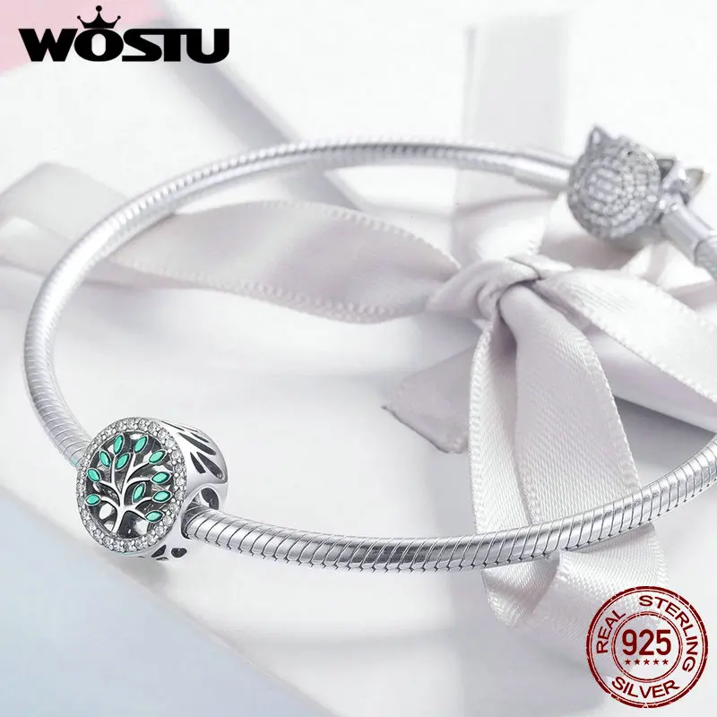 WOSTU Real 925 Sterling Silver Green Life Tree Beads Fit Charm Bracelet Necklace Pendant For Women Party Wedding Jewelry DXC1095 | Украшения