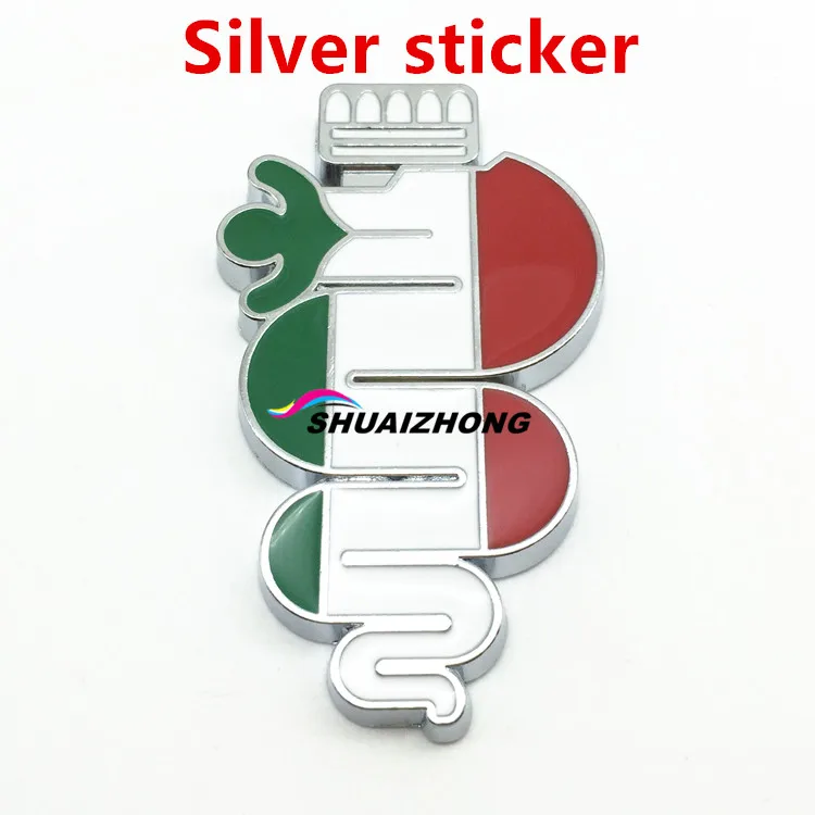 1pcs 46X90mm Silver 1 шт. Sportiva Quatrefoil Green Delta Автомобильная боковая наклейка с задним багажником наклейка для украшения интерьера автомобиля Наклейка для Alfa Romeo - Название цвета: 1pcs 46X90mm Silver