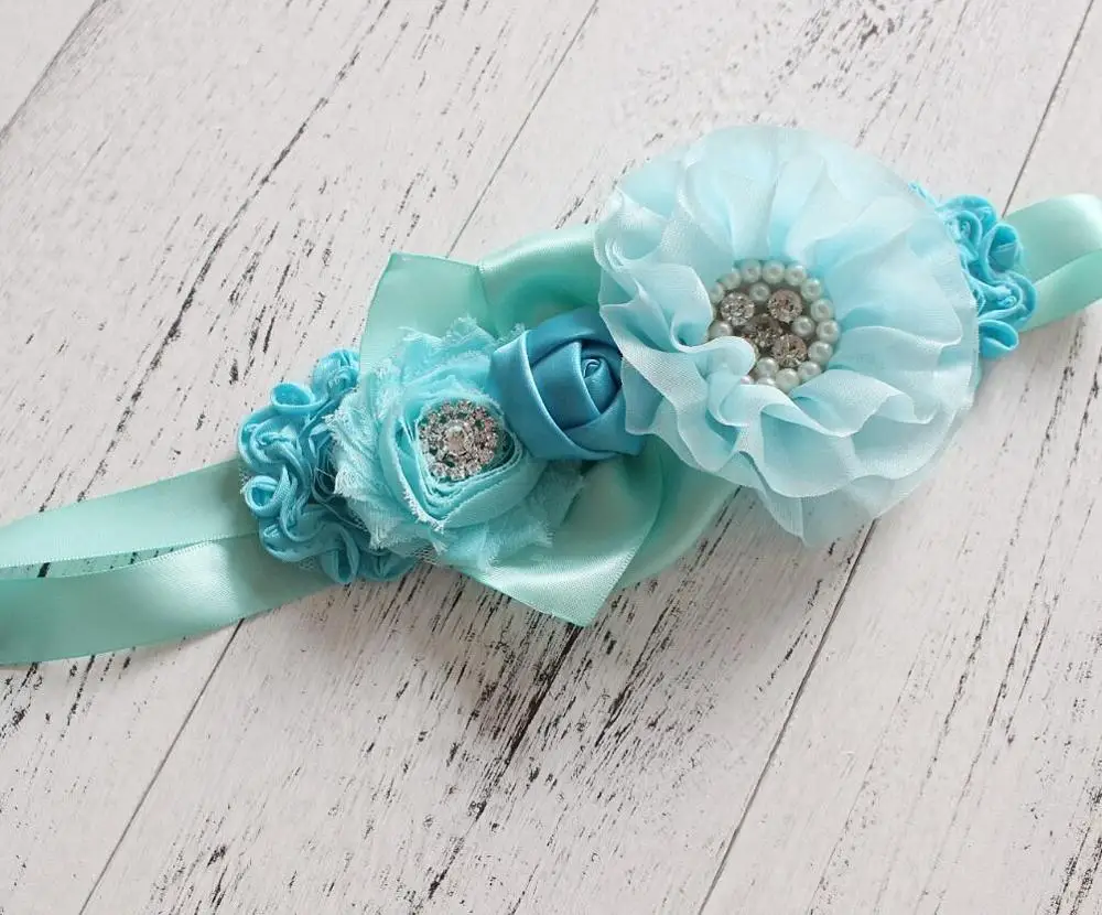 Blue Модные с поясом, декорированным цветком, для девочек, для девушек и женщин свадебный пояс, кушак пояс-кушак - Цвет: Blue